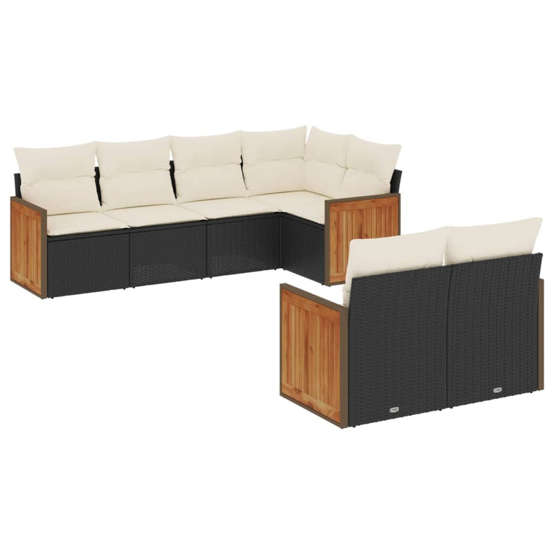 7 Piece Garden Sofa Set with Cushions Black Poly Rattan Payday Deals