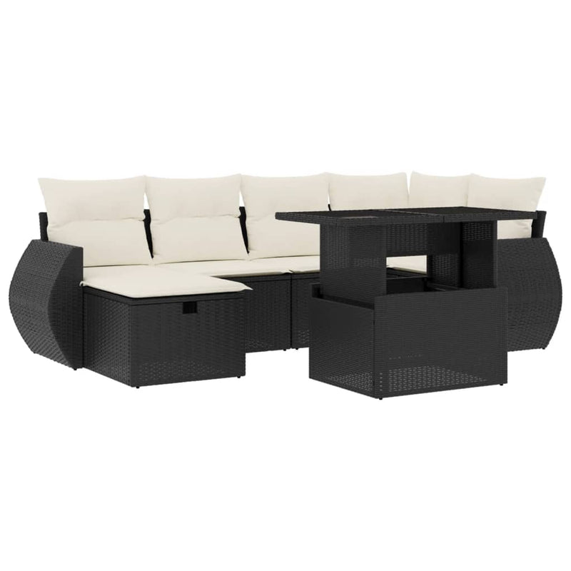 7 Piece Garden Sofa Set with Cushions Black Poly Rattan Payday Deals
