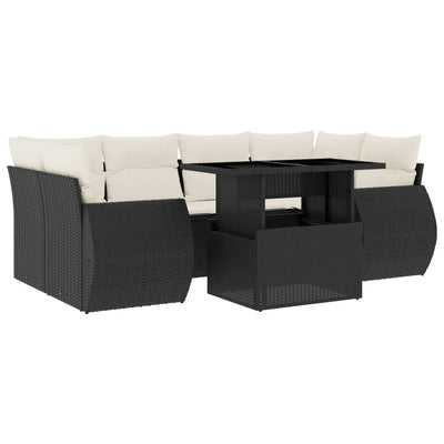 7 Piece Garden Sofa Set with Cushions Black Poly Rattan Payday Deals
