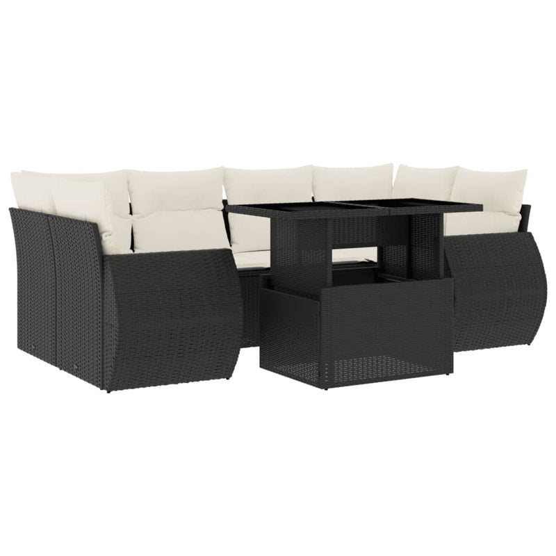 7 Piece Garden Sofa Set with Cushions Black Poly Rattan Payday Deals