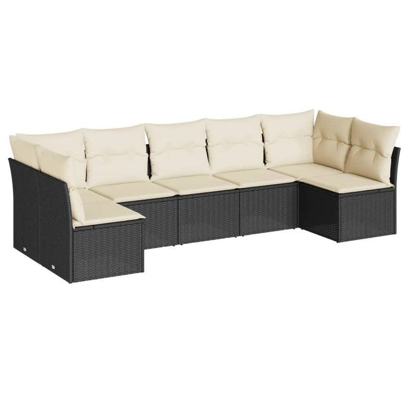7 Piece Garden Sofa Set with Cushions Black Poly Rattan Payday Deals