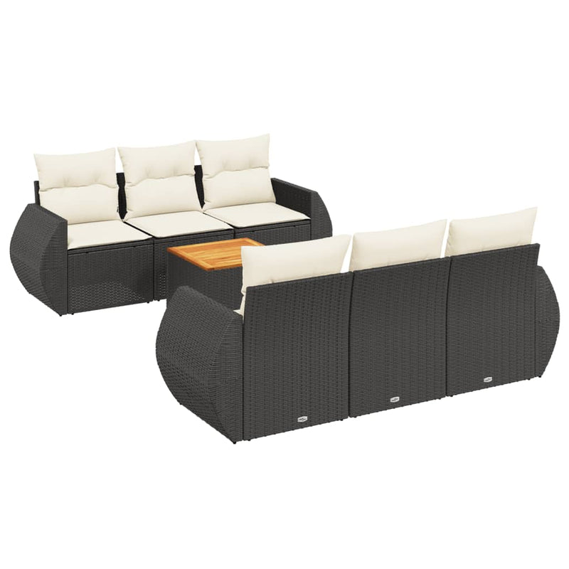 7 Piece Garden Sofa Set with Cushions Black Poly Rattan Payday Deals