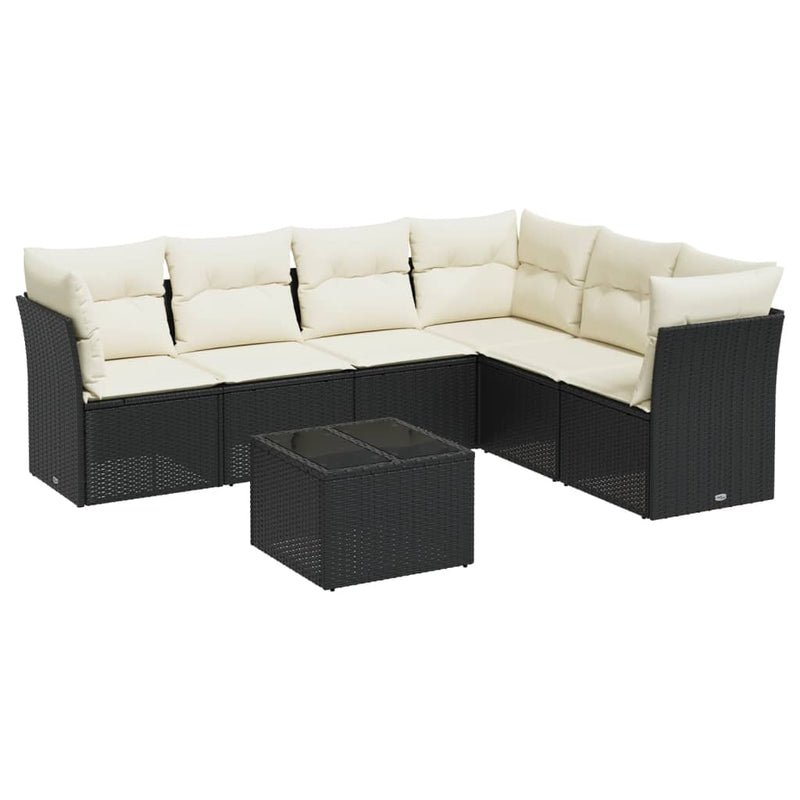 7 Piece Garden Sofa Set with Cushions Black Poly Rattan Payday Deals