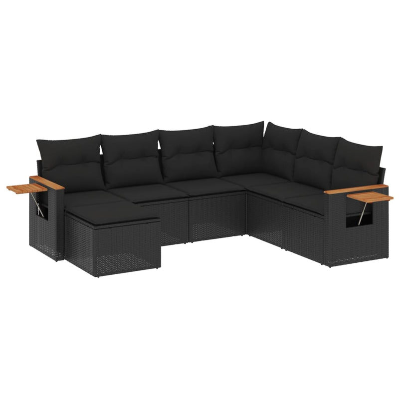 7 Piece Garden Sofa Set with Cushions Black Poly Rattan Payday Deals