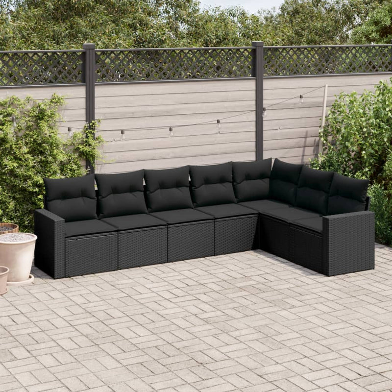 7 Piece Garden Sofa Set with Cushions Black Poly Rattan Payday Deals