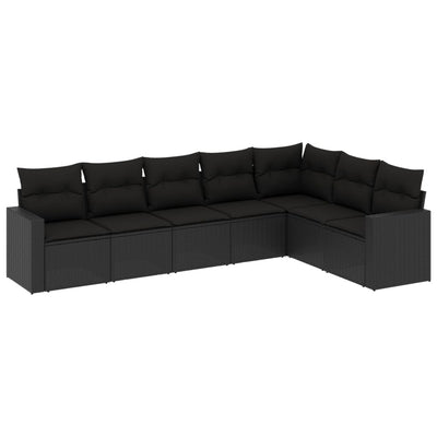 7 Piece Garden Sofa Set with Cushions Black Poly Rattan Payday Deals