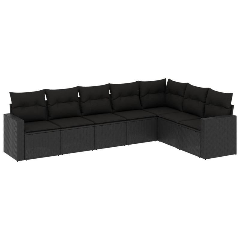 7 Piece Garden Sofa Set with Cushions Black Poly Rattan Payday Deals