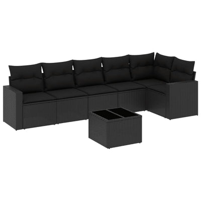 7 Piece Garden Sofa Set with Cushions Black Poly Rattan Payday Deals