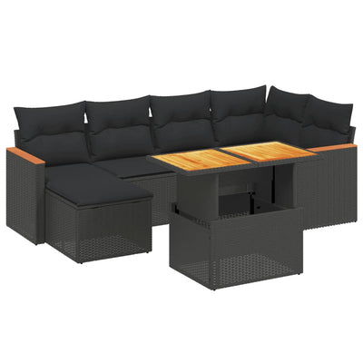 7 Piece Garden Sofa Set with Cushions Black Poly Rattan Payday Deals