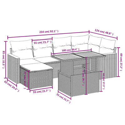 7 Piece Garden Sofa Set with Cushions Black Poly Rattan Payday Deals