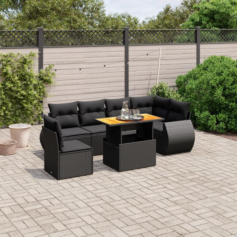 7 Piece Garden Sofa Set with Cushions Black Poly Rattan Payday Deals