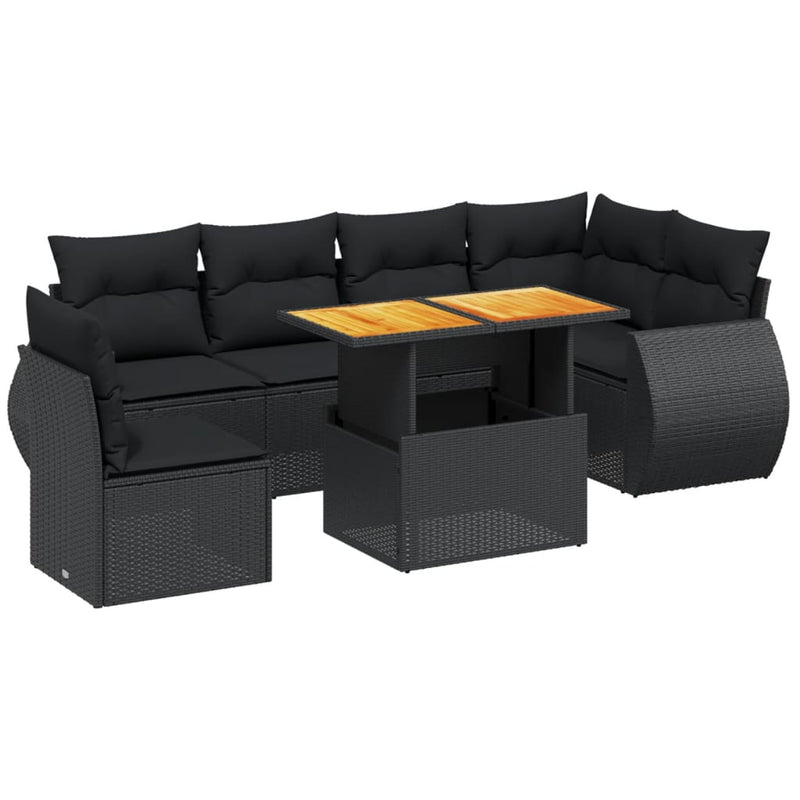 7 Piece Garden Sofa Set with Cushions Black Poly Rattan Payday Deals