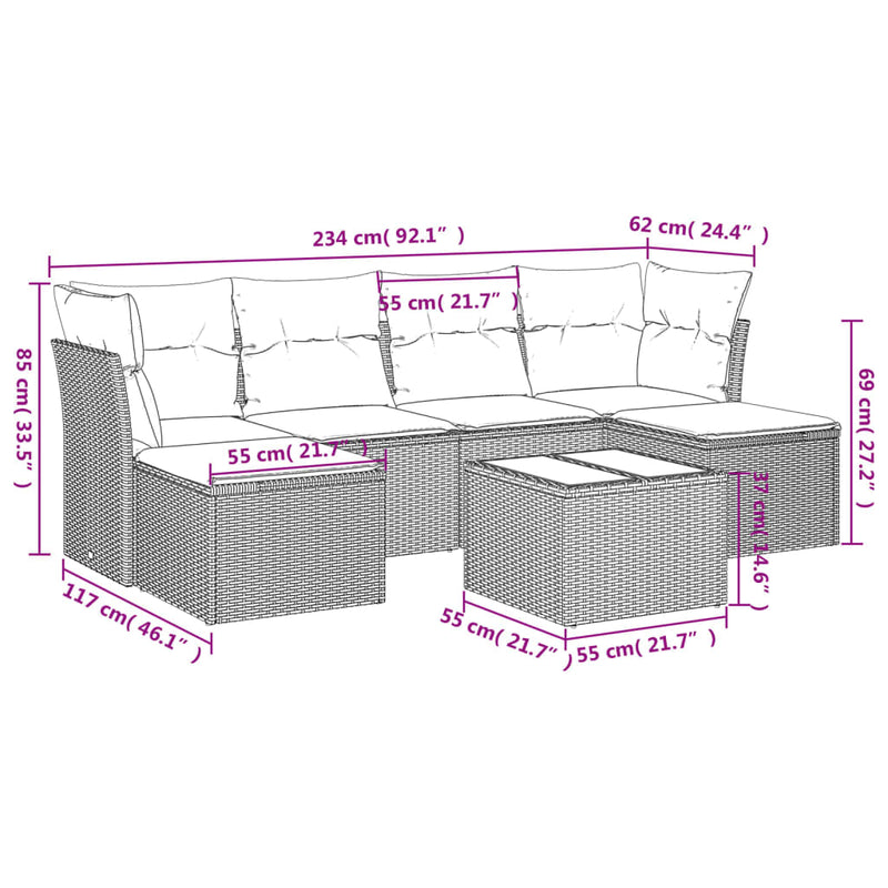 7 Piece Garden Sofa Set with Cushions Black Poly Rattan Payday Deals