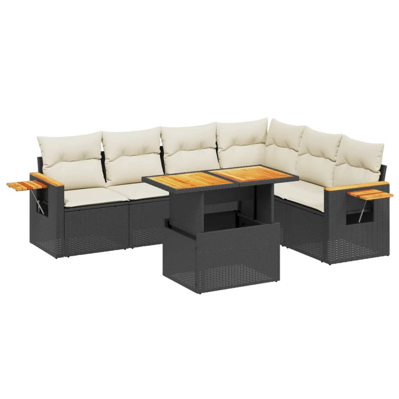 7 Piece Garden Sofa Set with Cushions Black Poly Rattan Payday Deals