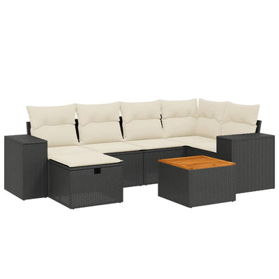 7 Piece Garden Sofa Set with Cushions Black Poly Rattan Payday Deals