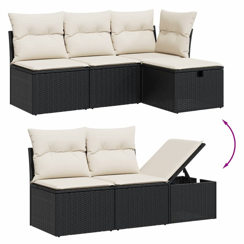7 Piece Garden Sofa Set with Cushions Black Poly Rattan Payday Deals