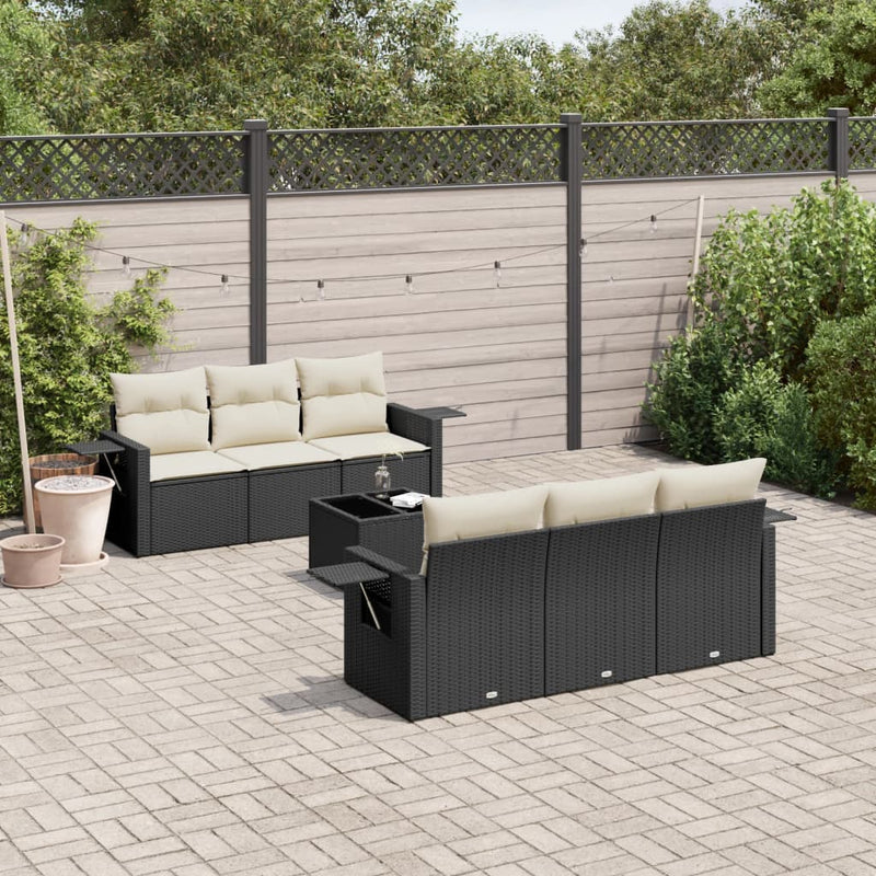 7 Piece Garden Sofa Set with Cushions Black Poly Rattan Payday Deals