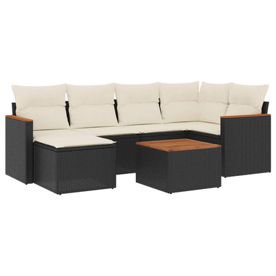 7 Piece Garden Sofa Set with Cushions Black Poly Rattan Payday Deals