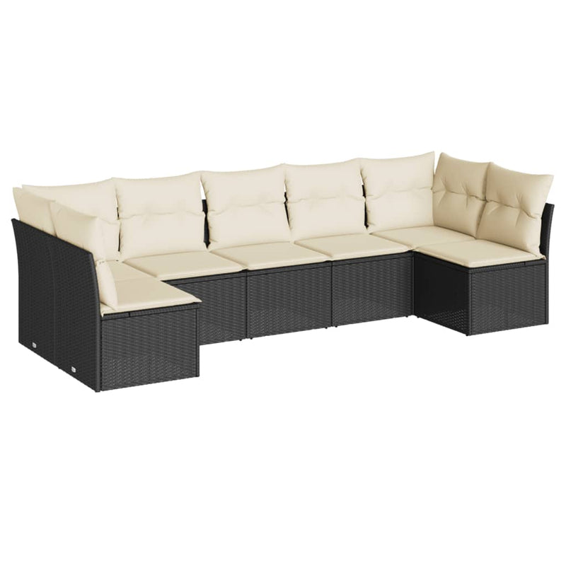 7 Piece Garden Sofa Set with Cushions Black Poly Rattan Payday Deals