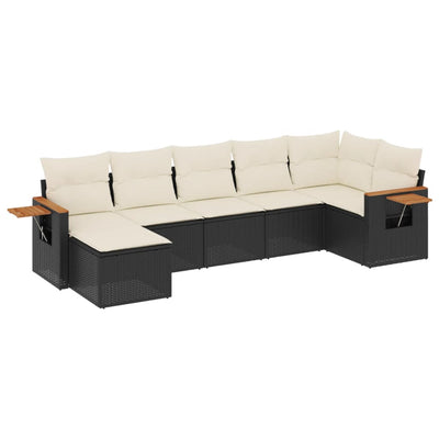 7 Piece Garden Sofa Set with Cushions Black Poly Rattan Payday Deals
