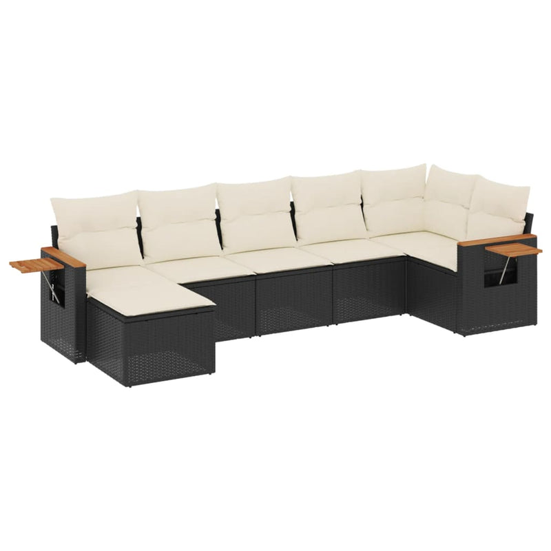 7 Piece Garden Sofa Set with Cushions Black Poly Rattan Payday Deals