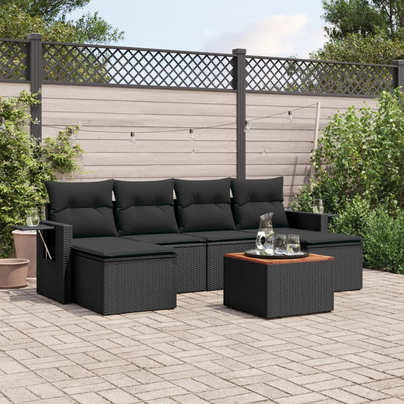 7 Piece Garden Sofa Set with Cushions Black Poly Rattan Payday Deals