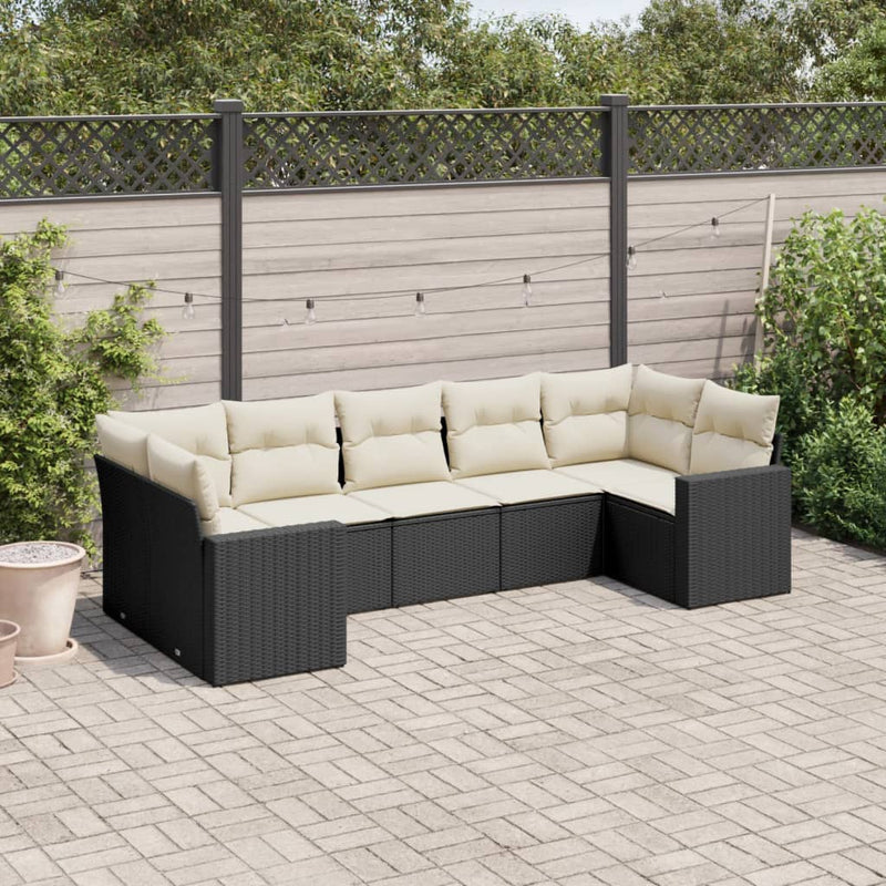 7 Piece Garden Sofa Set with Cushions Black Poly Rattan Payday Deals