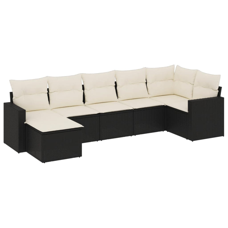 7 Piece Garden Sofa Set with Cushions Black Poly Rattan Payday Deals