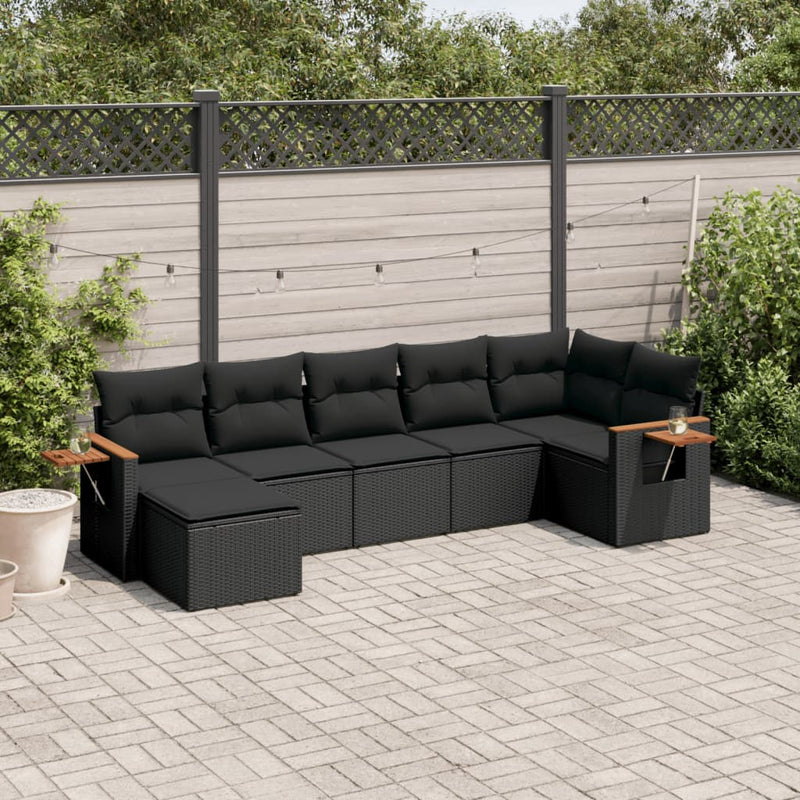 7 Piece Garden Sofa Set with Cushions Black Poly Rattan Payday Deals