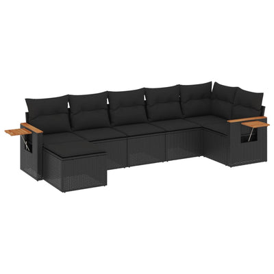 7 Piece Garden Sofa Set with Cushions Black Poly Rattan Payday Deals