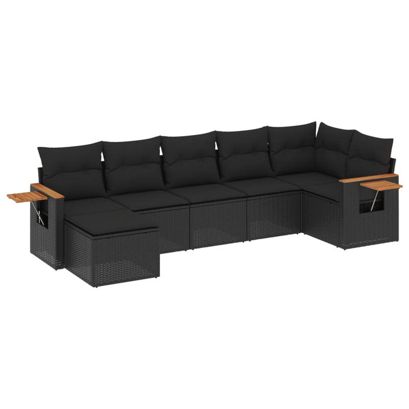 7 Piece Garden Sofa Set with Cushions Black Poly Rattan Payday Deals