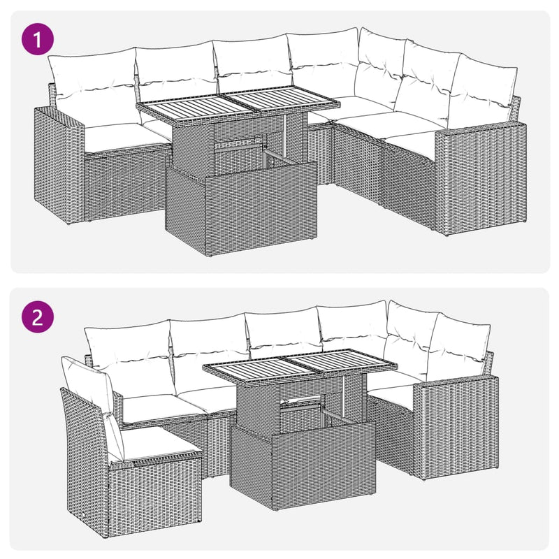 7 Piece Garden Sofa Set with Cushions Black Poly Rattan Payday Deals