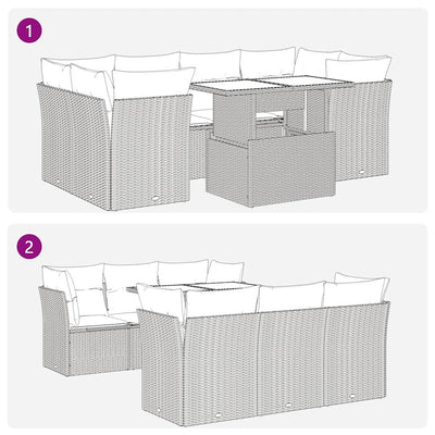 7 Piece Garden Sofa Set with Cushions Black Poly Rattan Payday Deals