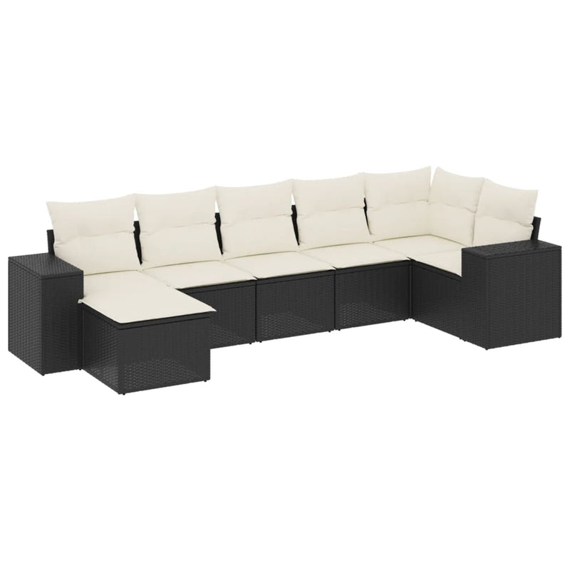 7 Piece Garden Sofa Set with Cushions Black Poly Rattan Payday Deals