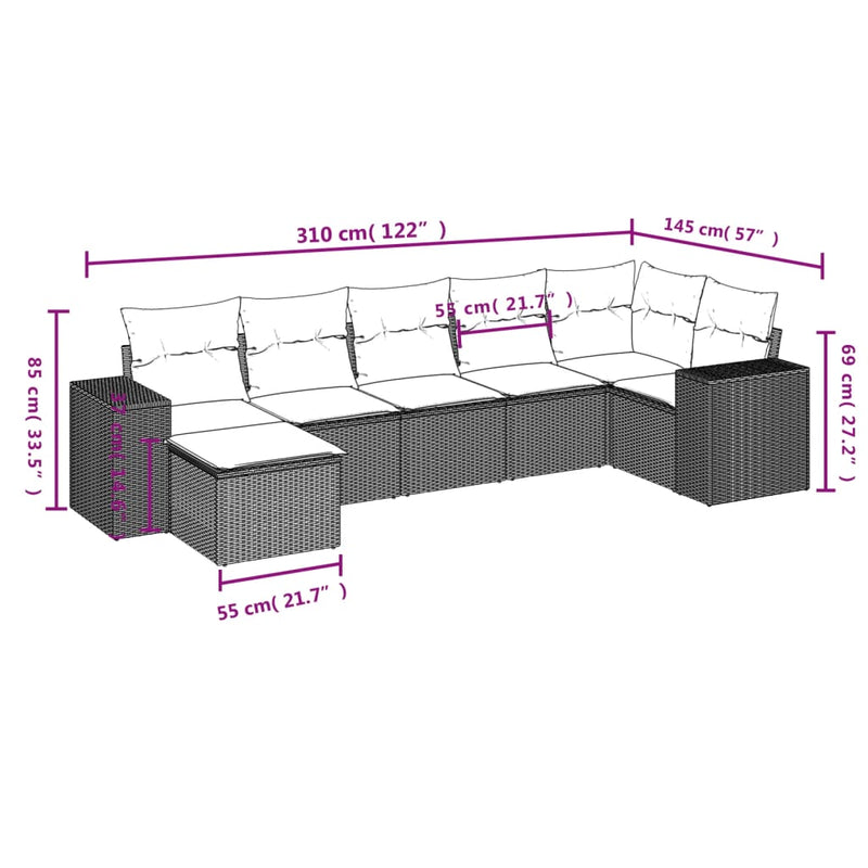 7 Piece Garden Sofa Set with Cushions Black Poly Rattan Payday Deals