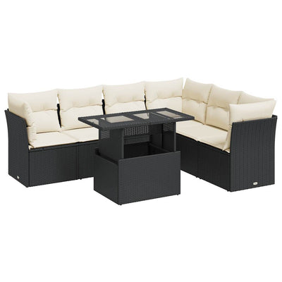 7 Piece Garden Sofa Set with Cushions Black Poly Rattan Payday Deals