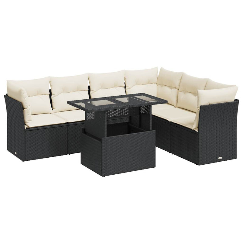 7 Piece Garden Sofa Set with Cushions Black Poly Rattan Payday Deals