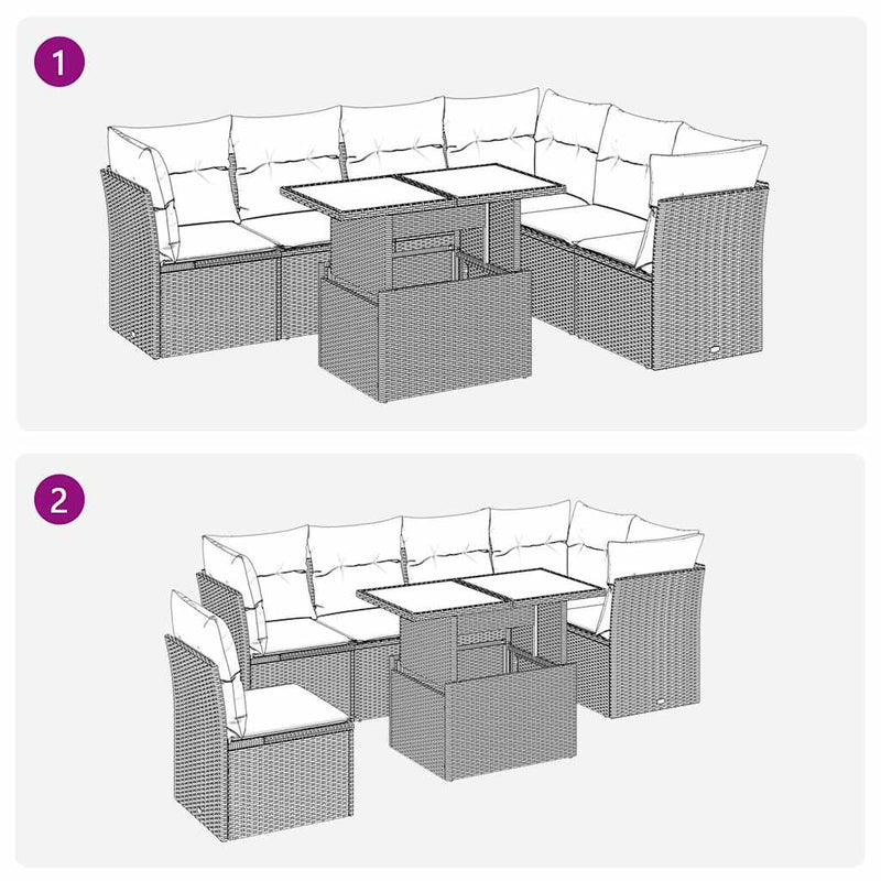 7 Piece Garden Sofa Set with Cushions Black Poly Rattan Payday Deals