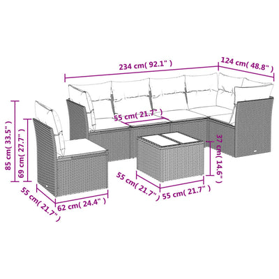 7 Piece Garden Sofa Set with Cushions Black Poly Rattan Payday Deals