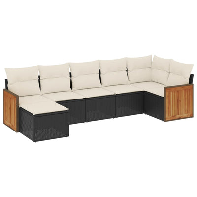 7 Piece Garden Sofa Set with Cushions Black Poly Rattan Payday Deals