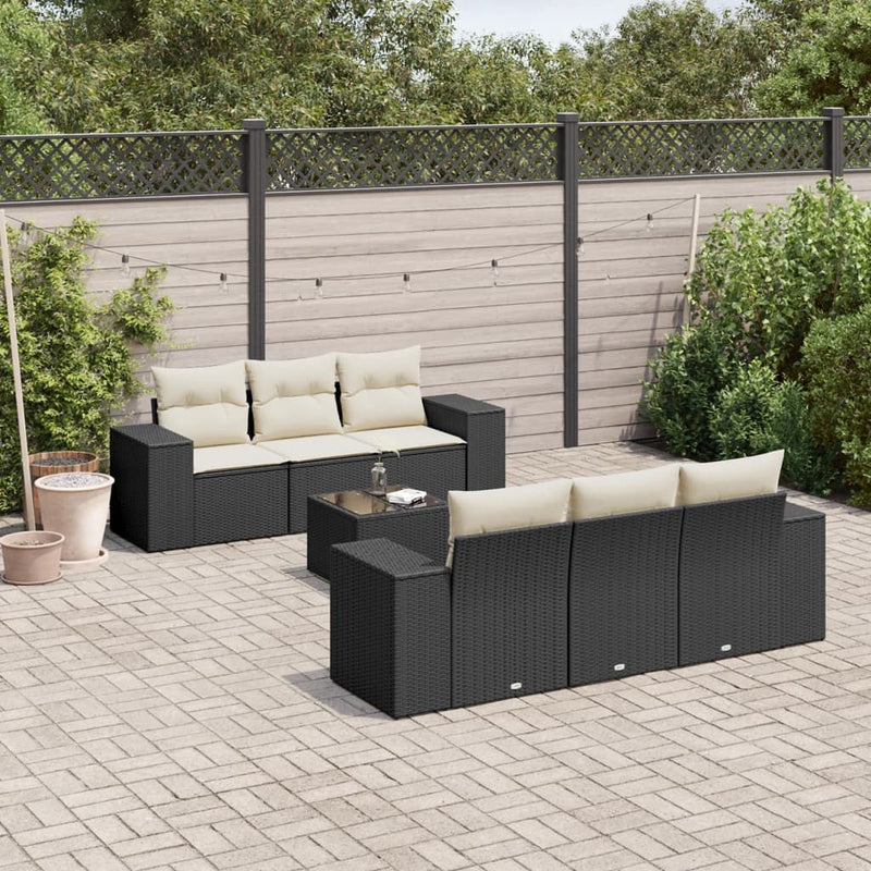 7 Piece Garden Sofa Set with Cushions Black Poly Rattan Payday Deals