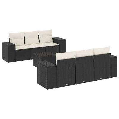 7 Piece Garden Sofa Set with Cushions Black Poly Rattan Payday Deals