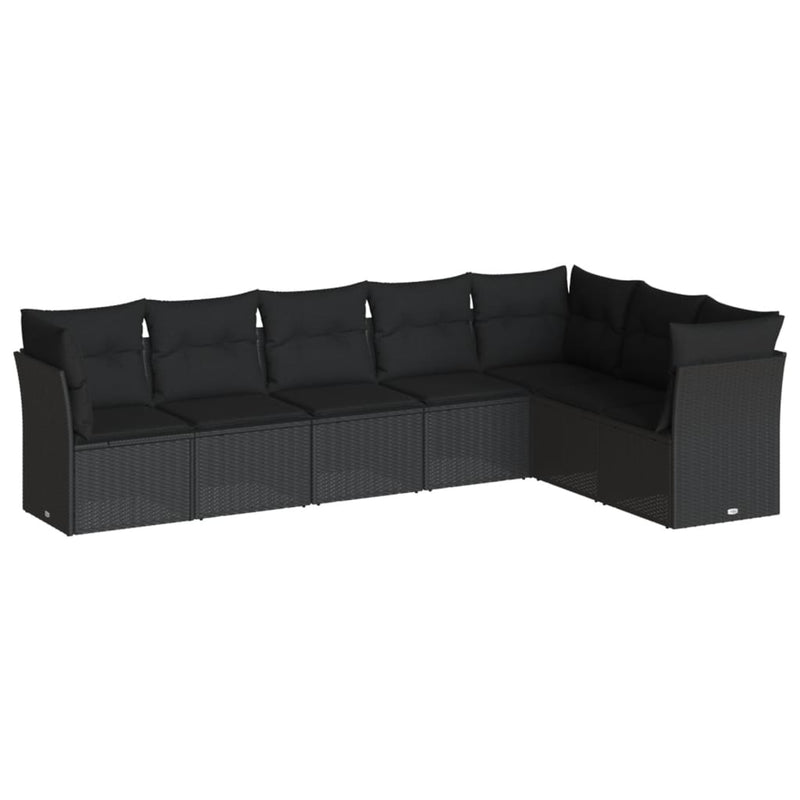 7 Piece Garden Sofa Set with Cushions Black Poly Rattan Payday Deals