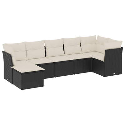 7 Piece Garden Sofa Set with Cushions Black Poly Rattan Payday Deals