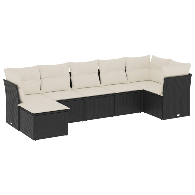 7 Piece Garden Sofa Set with Cushions Black Poly Rattan Payday Deals