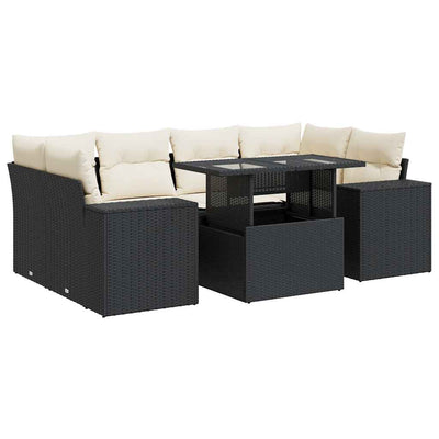 7 Piece Garden Sofa Set with Cushions Black Poly Rattan Payday Deals