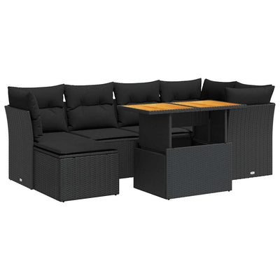 7 Piece Garden Sofa Set with Cushions Black Poly Rattan Payday Deals
