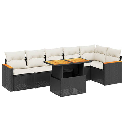 7 Piece Garden Sofa Set with Cushions Black Poly Rattan Payday Deals
