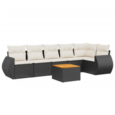 7 Piece Garden Sofa Set with Cushions Black Poly Rattan Payday Deals