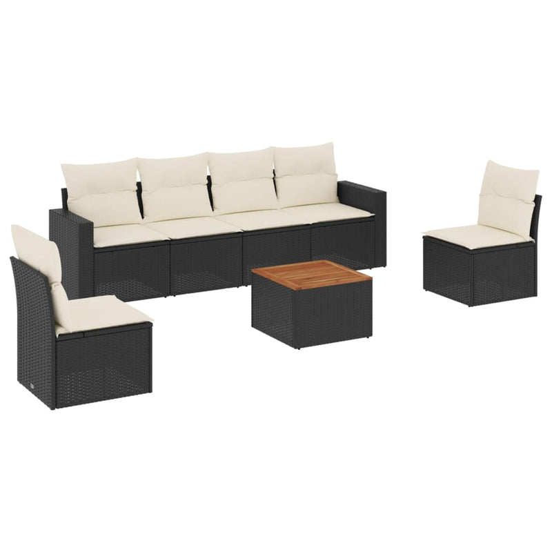 7 Piece Garden Sofa Set with Cushions Black Poly Rattan Payday Deals